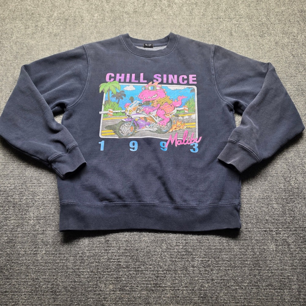John Galt California Chill Since 1993 Malibu Dinosaur Motorcycle Sweatshirt Gray